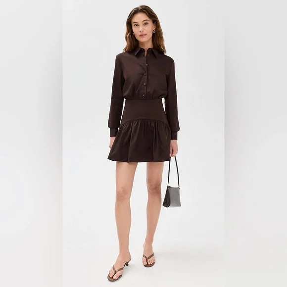 staud brown mini dress Luscian Plunge Mini Dress in Micro Polka Brown main image 1